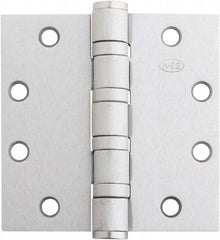 IVES - 4-1/2" Long x 4-1/2" Wide x 1.34" Thick, Stainless Steel Full Mortise Ball Bearing Hinge - Satin Chrome Finish, 5 Knuckles, 8 Holes - Eagle Tool & Supply