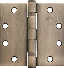 IVES - 4-1/2" Long x 4-1/2" Wide x 1.34" Thick, Stainless Steel Full Mortise Ball Bearing Hinge - Satin Chrome Finish, 5 Knuckles, 8 Holes - Eagle Tool & Supply
