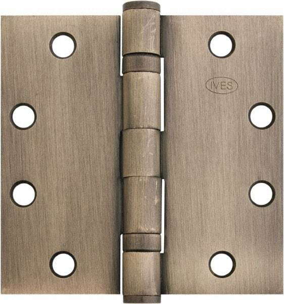 IVES - 4-1/2" Long x 4-1/2" Wide x 1.34" Thick, Stainless Steel Full Mortise Ball Bearing Hinge - Stainless Steel Finish, 5 Knuckles, 8 Holes - Eagle Tool & Supply