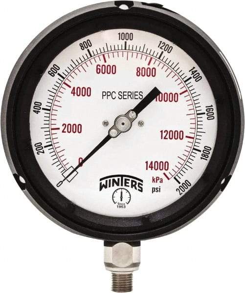 Winters - 4-1/2" Dial, 1/4 Thread, 0-2,000 Scale Range, Pressure Gauge - Bottom Connection Mount, Accurate to ±0.5% of Scale - Eagle Tool & Supply