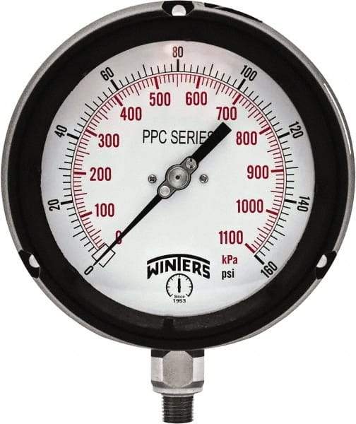 Winters - 4-1/2" Dial, 1/4 Thread, 0-160 Scale Range, Pressure Gauge - Bottom Connection Mount, Accurate to ±0.5% of Scale - Eagle Tool & Supply