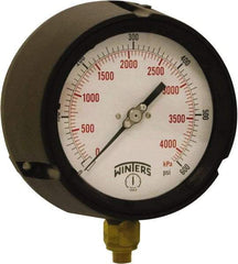 Winters - 4-1/2" Dial, 1/4 Thread, 0-600 Scale Range, Pressure Gauge - Bottom Connection Mount, Accurate to ±0.5% of Scale - Eagle Tool & Supply