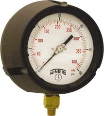 Winters - 4-1/2" Dial, 1/4 Thread, 0-60 Scale Range, Pressure Gauge - Bottom Connection Mount, Accurate to ±0.5% of Scale - Eagle Tool & Supply