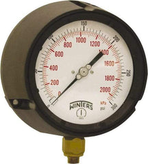 Winters - 4-1/2" Dial, 1/4 Thread, 0-300 Scale Range, Pressure Gauge - Bottom Connection Mount, Accurate to ±0.5% of Scale - Eagle Tool & Supply