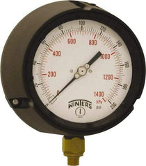 Winters - 4-1/2" Dial, 1/4 Thread, 0-200 Scale Range, Pressure Gauge - Bottom Connection Mount, Accurate to ±0.5% of Scale - Eagle Tool & Supply