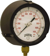 Winters - 4-1/2" Dial, 1/4 Thread, 0-160 Scale Range, Pressure Gauge - Bottom Connection Mount, Accurate to ±0.5% of Scale - Eagle Tool & Supply