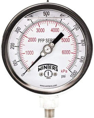 Winters - 4" Dial, 1/4 Thread, 0-1,000 Scale Range, Pressure Gauge - Bottom Connection Mount, Accurate to 0.01% of Scale - Eagle Tool & Supply