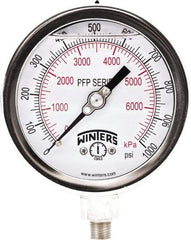 Winters - 4" Dial, 1/4 Thread, 0-1,000 Scale Range, Pressure Gauge - Bottom Connection Mount, Accurate to 0.01% of Scale - Eagle Tool & Supply