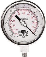 Winters - 4" Dial, 1/4 Thread, 30" HG Vac Scale Range, Pressure Gauge - Bottom Connection Mount, Accurate to 1% Full-Scale of Scale - Eagle Tool & Supply