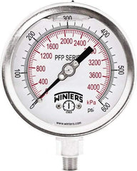Winters - 4" Dial, 1/4 Thread, 0-600 Scale Range, Pressure Gauge - Bottom Connection Mount, Accurate to 0.01% of Scale - Eagle Tool & Supply