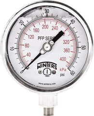 Winters - 4" Dial, 1/4 Thread, 0-60 Scale Range, Pressure Gauge - Bottom Connection Mount, Accurate to 0.01% of Scale - Eagle Tool & Supply