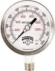 Winters - 4" Dial, 1/4 Thread, 0-2,000 Scale Range, Pressure Gauge - Bottom Connection Mount, Accurate to 1% Full-Scale of Scale - Eagle Tool & Supply