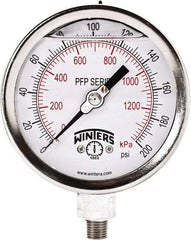 Winters - 4" Dial, 1/4 Thread, 0-200 Scale Range, Pressure Gauge - Bottom Connection Mount, Accurate to 1% Full-Scale of Scale - Eagle Tool & Supply