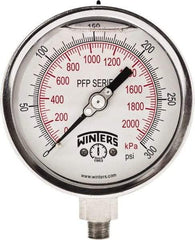 Winters - 4" Dial, 1/4 Thread, 0-300 Scale Range, Pressure Gauge - Bottom Connection Mount, Accurate to 1% Full-Scale of Scale - Eagle Tool & Supply