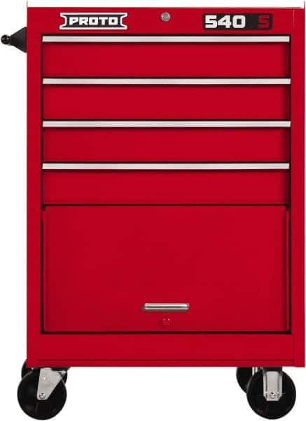 Proto - 4 Drawer Steel Tool Roller Cabinet - 27" Wide x 42" High x 18" Deep, Ball Bearing Drawer Slides, Red - Eagle Tool & Supply