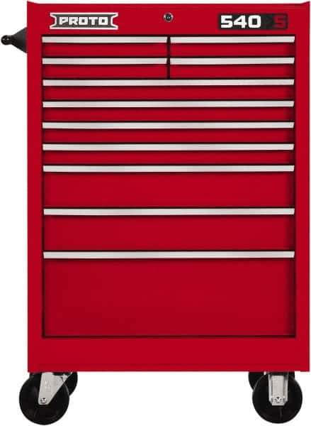 Proto - 11 Drawer Steel Tool Roller Cabinet - 27" Wide x 42" High x 18" Deep, Ball Bearing Drawer Slides, Red - Eagle Tool & Supply
