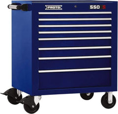 Proto - 8 Drawer Steel Tool Roller Cabinet - 34" Wide x 41" High x 25-1/4" Deep, Ball Bearing Drawer Slides, Blue - Eagle Tool & Supply