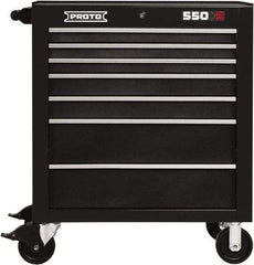 Proto - 7 Drawer Steel Tool Roller Cabinet - 34" Wide x 41" High x 25-1/4" Deep, Ball Bearing Drawer Slides, Black - Eagle Tool & Supply