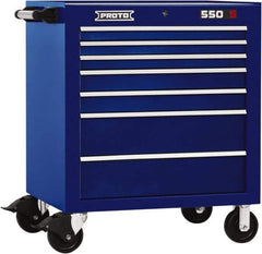 Proto - 7 Drawer Steel Tool Roller Cabinet - 34" Wide x 41" High x 25-1/4" Deep, Ball Bearing Drawer Slides, Blue - Eagle Tool & Supply