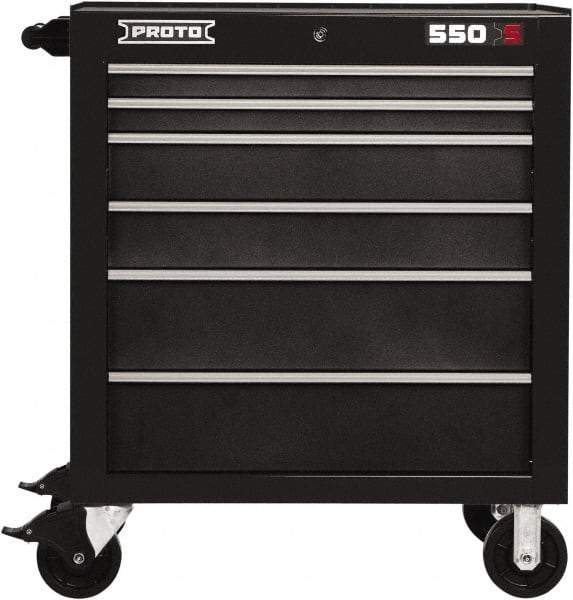 Proto - 6 Drawer Steel Tool Roller Cabinet - 34" Wide x 41" High x 25-1/4" Deep, Ball Bearing Drawer Slides, Black - Eagle Tool & Supply