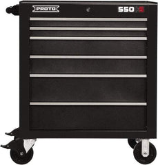 Proto - 6 Drawer Steel Tool Roller Cabinet - 34" Wide x 41" High x 25-1/4" Deep, Ball Bearing Drawer Slides, Black - Eagle Tool & Supply