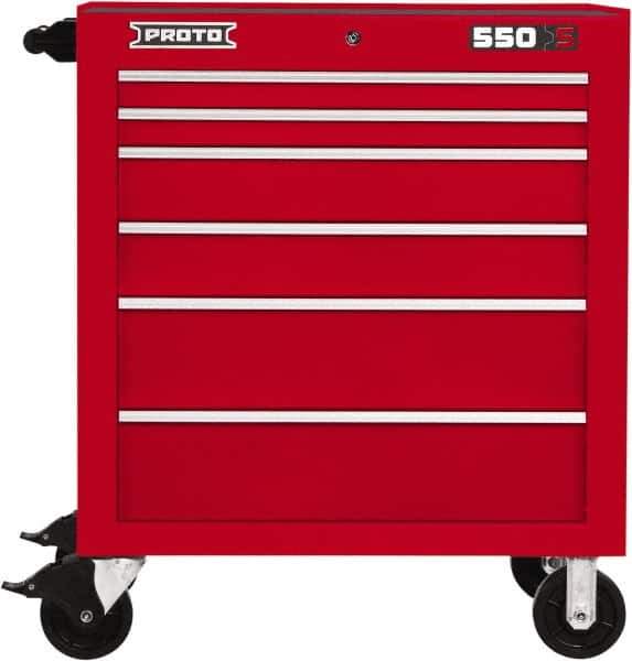 Proto - 6 Drawer Steel Tool Roller Cabinet - 34" Wide x 41" High x 25-1/4" Deep, Ball Bearing Drawer Slides, Red - Eagle Tool & Supply