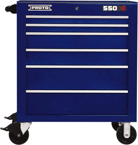 Proto - 6 Drawer Steel Tool Roller Cabinet - 34" Wide x 41" High x 25-1/4" Deep, Ball Bearing Drawer Slides, Blue - Eagle Tool & Supply