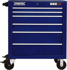 Proto - 6 Drawer Steel Tool Roller Cabinet - 34" Wide x 41" High x 25-1/4" Deep, Ball Bearing Drawer Slides, Blue - Eagle Tool & Supply
