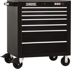 Proto - 7 Drawer Steel Tool Roller Cabinet - 34" Wide x 41" High x 25-1/4" Deep, Ball Bearing Drawer Slides, Black - Eagle Tool & Supply