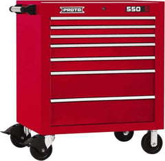 Proto - 7 Drawer Steel Tool Roller Cabinet - 34" Wide x 41" High x 25-1/4" Deep, Ball Bearing Drawer Slides, Red - Eagle Tool & Supply