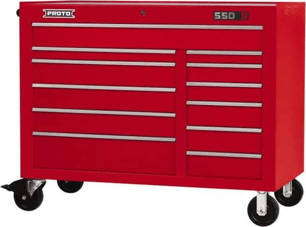 Proto - 23,419 Lb Capacity, 12 Drawer Mobile Workstation - 50" Wide x 25-1/4" Deep x 41" High, Steel, Red - Eagle Tool & Supply