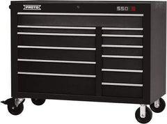 Proto - 23,419 Lb Capacity, 12 Drawer Mobile Workstation - 50" Wide x 25-1/4" Deep x 41" High, Steel, Dual Black - Eagle Tool & Supply