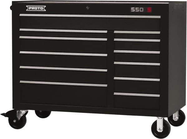 Proto - 23,419 Lb Capacity, 12 Drawer Mobile Workstation - 50" Wide x 25-1/4" Deep x 41" High, Steel, Black - Eagle Tool & Supply