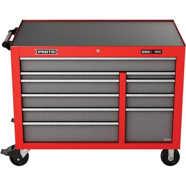 Proto - 23,419 Lb Capacity, 10 Drawer Mobile Power Workstation - 50" Wide x 25-1/4" Deep x 41" High, Steel, Safety Red & Gray - Eagle Tool & Supply