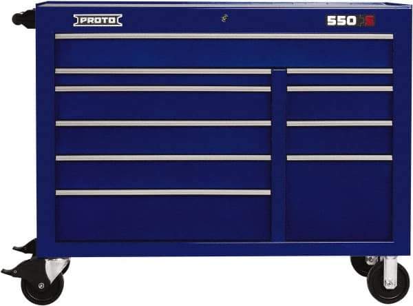 Proto - 23,779 Lb Capacity, 10 Drawer Mobile Workstation - 50" Wide x 25-1/4" Deep x 41" High, Steel, Blue - Eagle Tool & Supply