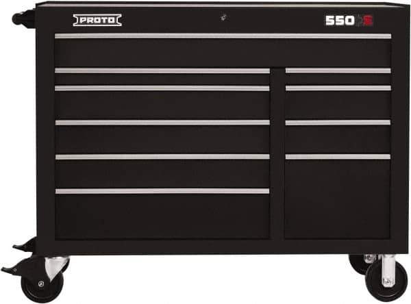 Proto - 23,779 Lb Capacity, 10 Drawer Mobile Workstation - 50" Wide x 25-1/4" Deep x 41" High, Steel, Black - Eagle Tool & Supply