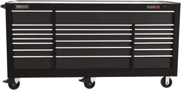 Proto - 48,115 Lb Capacity, 22 Drawer Mobile Power Workstation - 88-1/4" Wide x 27" Deep x 46-3/8" High, Steel, Dual Black - Eagle Tool & Supply