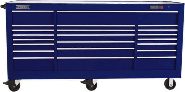 Proto - 48,115 Lb Capacity, 22 Drawer Mobile Workstation - 88-1/4" Wide x 27" Deep x 46-3/8" High, Steel, Blue - Eagle Tool & Supply
