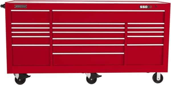 Proto - 48,654 Lb Capacity, 20 Drawer Mobile Workstation - 88-1/4" Wide x 27" Deep x 46-3/8" High, Steel, Red - Eagle Tool & Supply