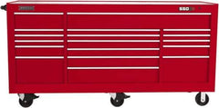Proto - 48,654 Lb Capacity, 20 Drawer Mobile Workstation - 88-1/4" Wide x 27" Deep x 46-3/8" High, Steel, Red - Eagle Tool & Supply