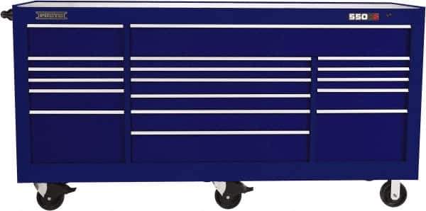 Proto - 48,654 Lb Capacity, 20 Drawer Mobile Workstation - 88-1/4" Wide x 27" Deep x 46-3/8" High, Steel, Blue - Eagle Tool & Supply