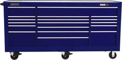 Proto - 48,654 Lb Capacity, 20 Drawer Mobile Workstation - 88-1/4" Wide x 27" Deep x 46-3/8" High, Steel, Blue - Eagle Tool & Supply