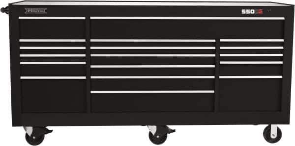 Proto - 48,654 Lb Capacity, 20 Drawer Mobile Workstation - 88-1/4" Wide x 27" Deep x 46-3/8" High, Steel, Black - Eagle Tool & Supply
