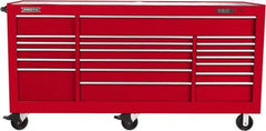 Proto - 48,654 Lb Capacity, 18 Drawer Mobile Workstation - 88-1/4" Wide x 27" Deep x 46-3/8" High, Steel, Red - Eagle Tool & Supply