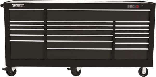 Proto - 48,654 Lb Capacity, 18 Drawer Mobile Workstation - 88-1/4" Wide x 27" Deep x 46-3/8" High, Steel, Dual Black - Eagle Tool & Supply
