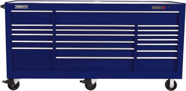 Proto - 48,654 Lb Capacity, 18 Drawer Mobile Workstation - 88-1/4" Wide x 27" Deep x 46-3/8" High, Steel, Blue - Eagle Tool & Supply