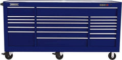Proto - 48,654 Lb Capacity, 18 Drawer Mobile Workstation - 88-1/4" Wide x 27" Deep x 46-3/8" High, Steel, Blue - Eagle Tool & Supply