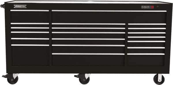 Proto - 48,654 Lb Capacity, 18 Drawer Mobile Workstation - 88-1/4" Wide x 27" Deep x 46-3/8" High, Steel, Black - Eagle Tool & Supply