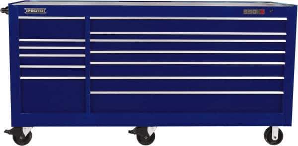 Proto - 48,517 Lb Capacity, 13 Drawer Mobile Workstation - 88-1/4" Wide x 27" Deep x 46-3/8" High, Steel, Blue - Eagle Tool & Supply