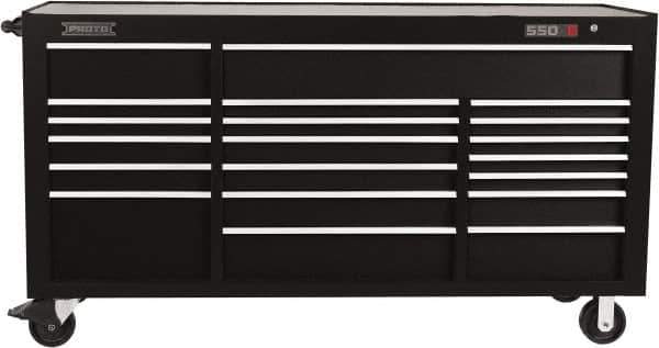 Proto - 39,577 Lb Capacity, 20 Drawer Mobile Workstation - 78-7/8" Wide x 25-1/4" Deep x 43-1/4" High, Steel, Black - Eagle Tool & Supply